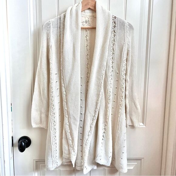 Anthropologie Angel of the North Knit Crochet Cardigan Chunky Cream Size XS - Picture 1 of 6
